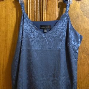 2X Colleen Lopez, navy, lined, scalloped V neck, cami.